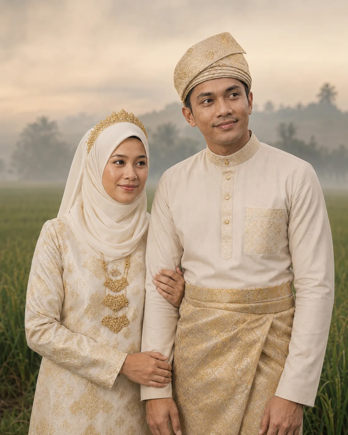 Irfan dan Sofea berdiri berdampingan di padang berkabus